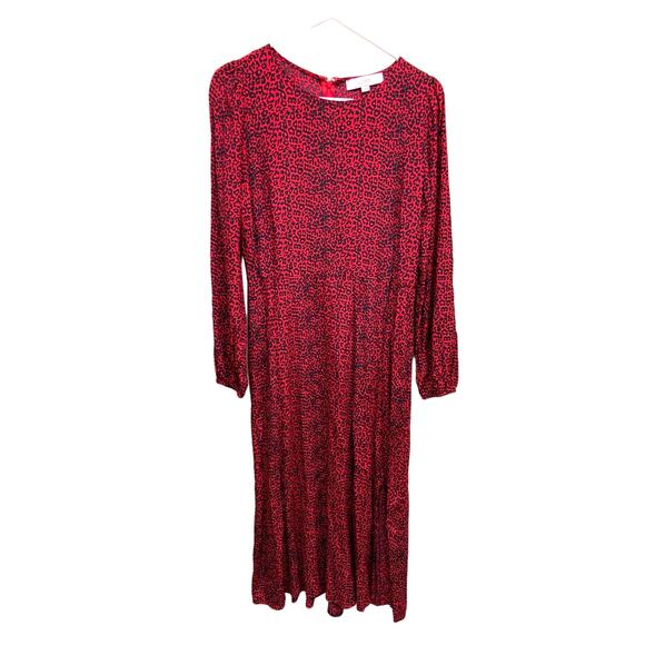 Loft Bright Red Animal Print Slit Midi Dress Size 4 - Picture 2 of 7